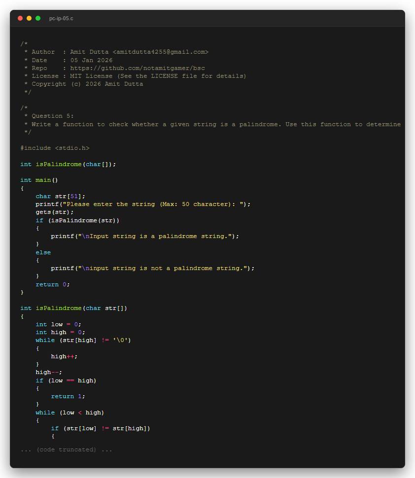 Question 5: Write a function to check whether a given string is a palindrome. Use this function to determine whether an entered string is Palindrome.